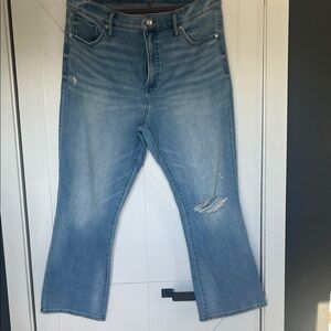 Express High Rise, Cropped Flare Light Blue Denim Jeans, 14R